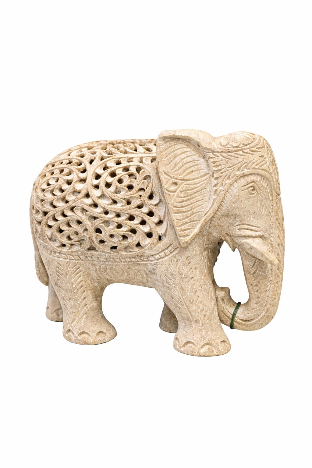 Hand-carved soapstone elephant figurine with raised trunk