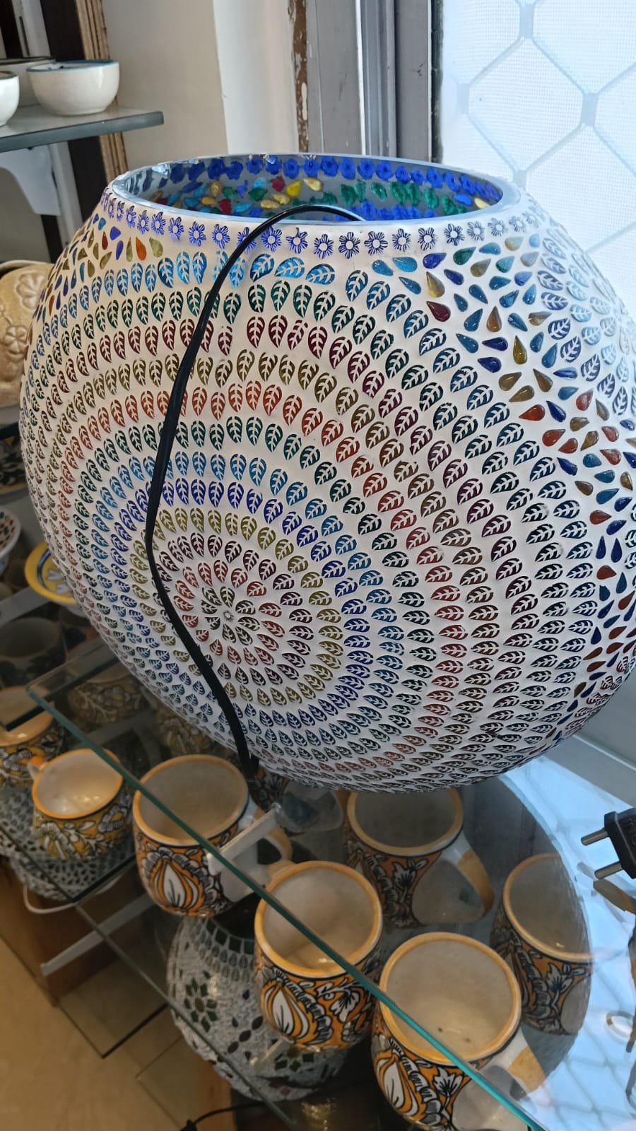 Hand-painted handcrafted ceramic table lamp with glossy glaze